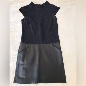 Minimalist Leather and fabric mini dress with cap sleeves